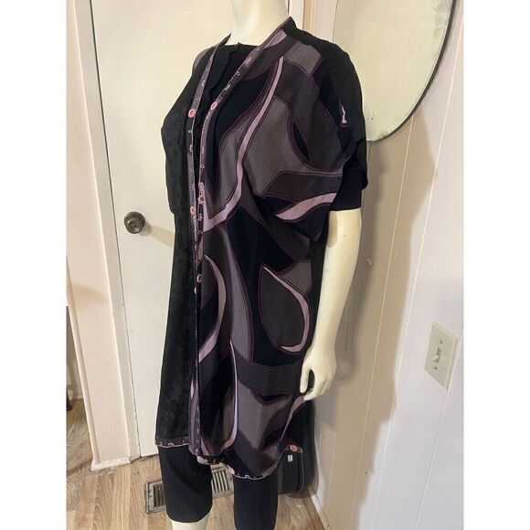 Vintage Tienda Ho Boho Womens OS Duster Black Purple Jacquard Short Sleeves - Picture 5 of 10